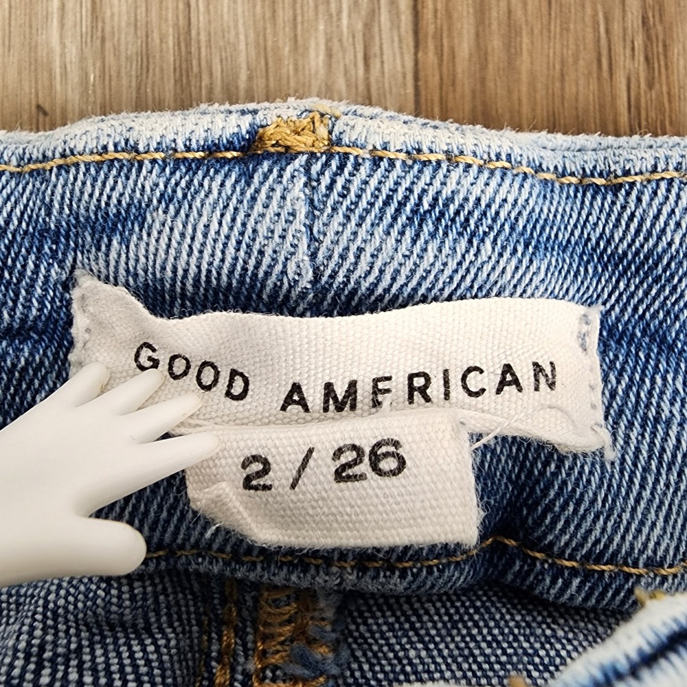 Good American Women's 2/26 Medium Wash Blue Denim Distressed‎ Jeans - Picture 2 of 13